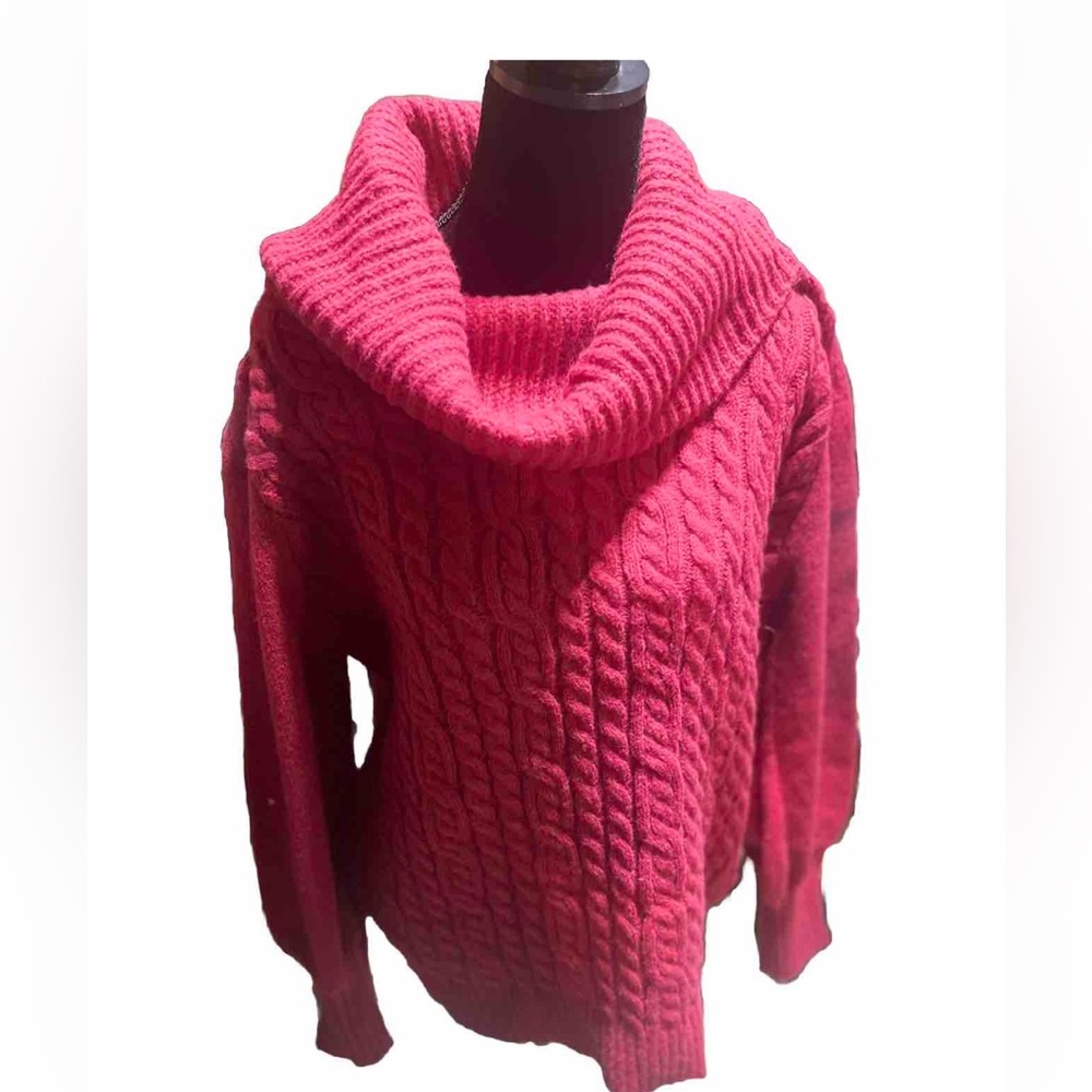 Suzanne Betro Signature Puff Sleeve Cable Cowl Beck Pullover Sweater size 1X/2X